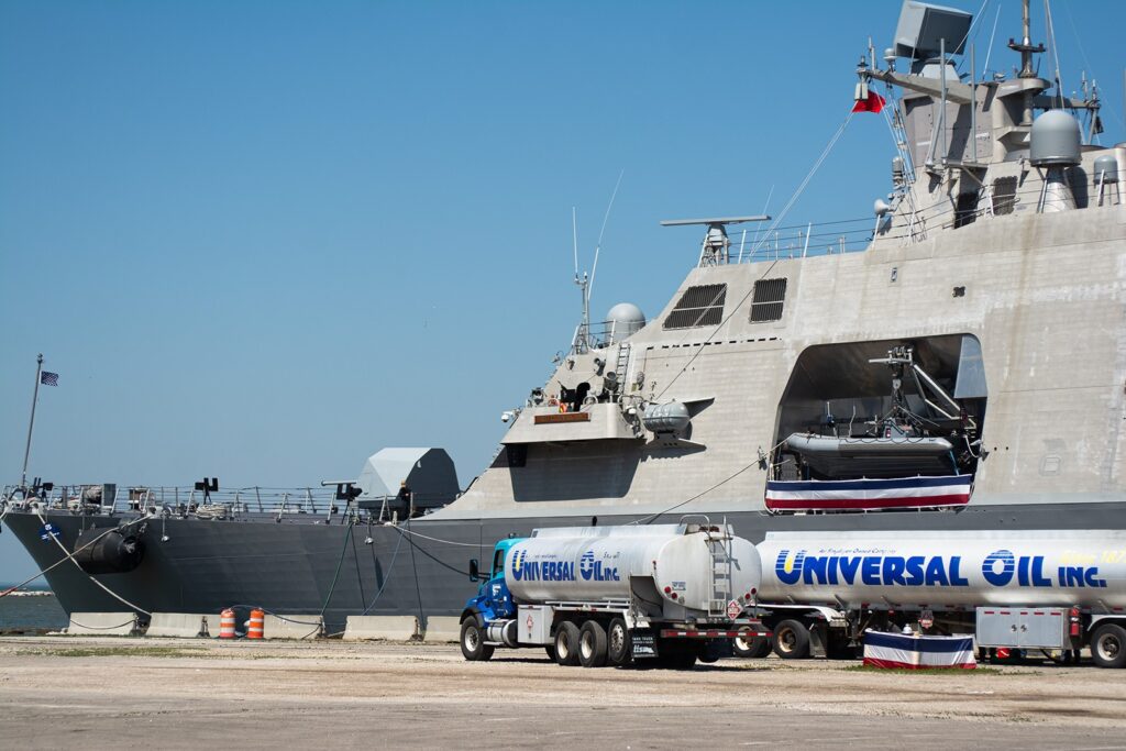 Image of two Universal Oil tankers fueling the USS Cleveland